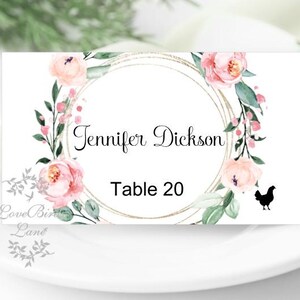 Printed Romantic Blush Wreath Floral | Flat or Folded Place Cards with optional meal icons PC619-16