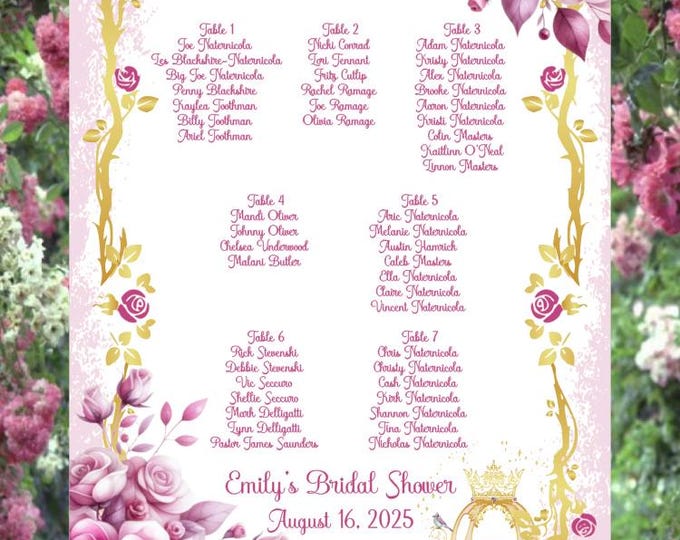 Blush Floral Wedding Seating Chart Sign – Elegant Reception Seating Poster – Printed Wedding Sign | lovebirdslane SC-0724P