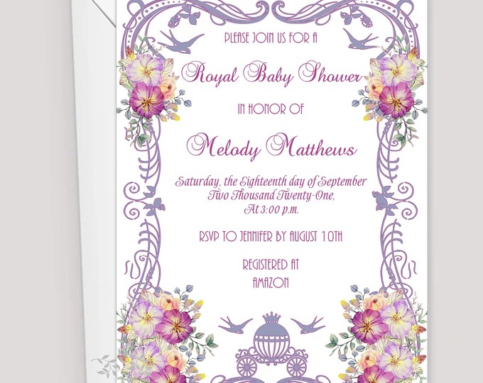 Cinderella Carriage Baby Shower Invitation | Modern Baby Invitation | Calligraphy Baby Invitation #I528P9