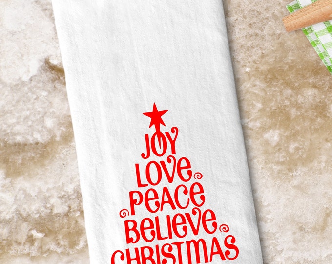 Personalized Believe Tree Tea Towel Gift Set | Personalized Kitchen Hand Towel #TT-25 | 100% Cotton Personalized Flour Sack Towels