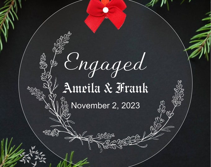 Engaged Engraved First Christmas Wedding Custom Holiday Glass Ornament Keepsake - Large Over 3 Inch lovebirdslane O-22-5