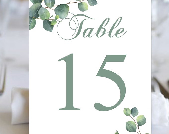 Table Numbers Botanical Moss Green Rustic Wedding | Table Seating Cards | Item TN-619 | lovebirdslane