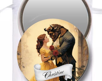 Beauty and the Beast Personalized Pocket Mirrors | Bridal Shower Pocket Mirrors | Baby Shower Gift #CM0809-2