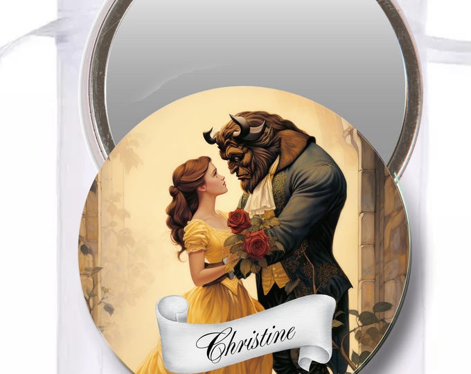 Beauty and the Beast Personalized Pocket Mirrors | Bridal Shower Pocket Mirrors | Baby Shower Gift #CM0809-2