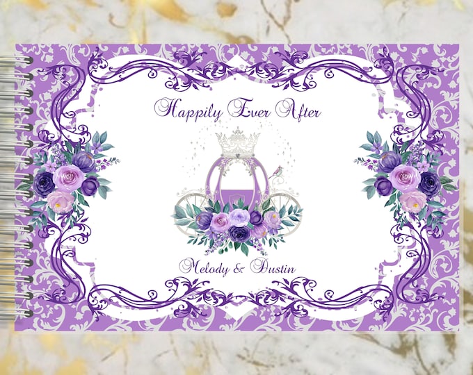 Handmade Lavender Cinderella Carriage Autograph Guestbook | Memory Journal or Wedding Guest Book | #B-4 lovebirdslane