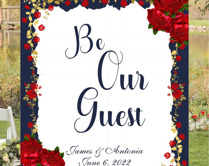 Digital Beauty & the Beast Wedding Guest Book Alternative - Be Our Guest Welcome Sign - Anniversary Gift- Romantic Wall Art #WS318-4P