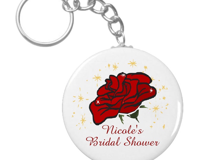 Personalized Keychain Enchanted Rose Wedding Keychains | Bridal Favor Gifts | Team Bride | Bachelorette favors #C65-J