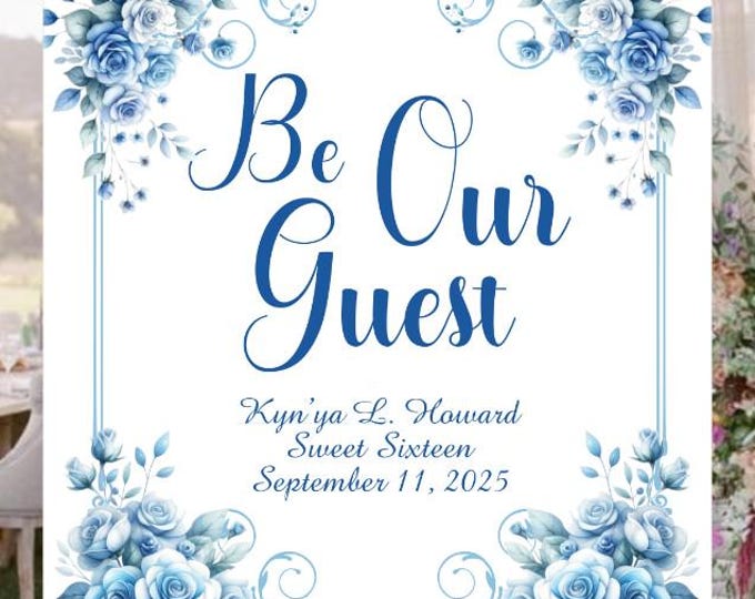 Cinderella Blue Rose Be Our Guest Wedding Welcome Sign Guest Book Alternative | Unique Wedding Guestbook |  LovebirdsLane #WS530-3P