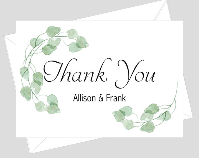 Wedding Thank You Card With Envelope | Folded Bridal Shower Thank You Card | Blank Personalized Thank You Card | Botanical Thank You #601-5