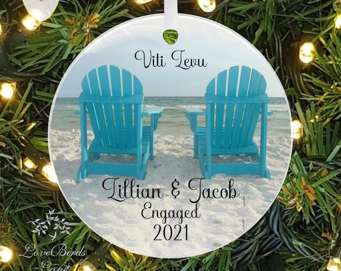 Beach Chair Wedding Engagement Ornament First Christmas Ornaments Newly Engaged Ornament Gift - Lovebirdslane