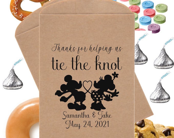 Personalized Mickey & Minnie Tie The Knot Love Knot Wedding Favor Bags Bridal Shower Thank You