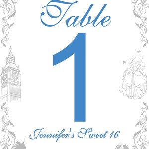 Cinderella Table Numbers Sweet 16 Birthday Table Cards image 3