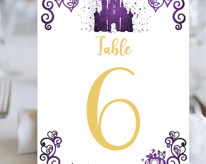 Purple Watercolor Castle Table Numbers Select Your Numbers | Table Cards | Birthday Quotable Table Cards | Build Your Own Set TN-0616-1