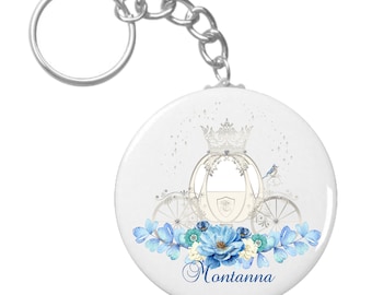 Personalized Keychain Bridesmaid Cinderella Enchanted Coach Pocket Mirrors | Bridal Favor Gifts | Team Bride | Bachelorette favors #C65-A