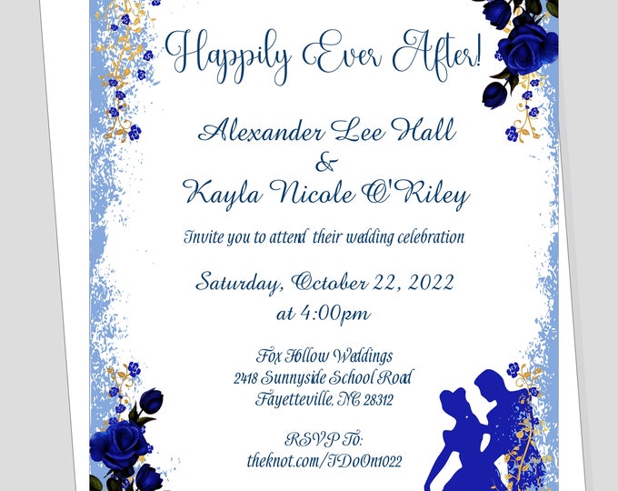 Personalized Cinderella Enchanted Fairy Tale Wedding Invitation | Royal Blue Princess Wedding Invitation | Calligraphy Wedding Invitation