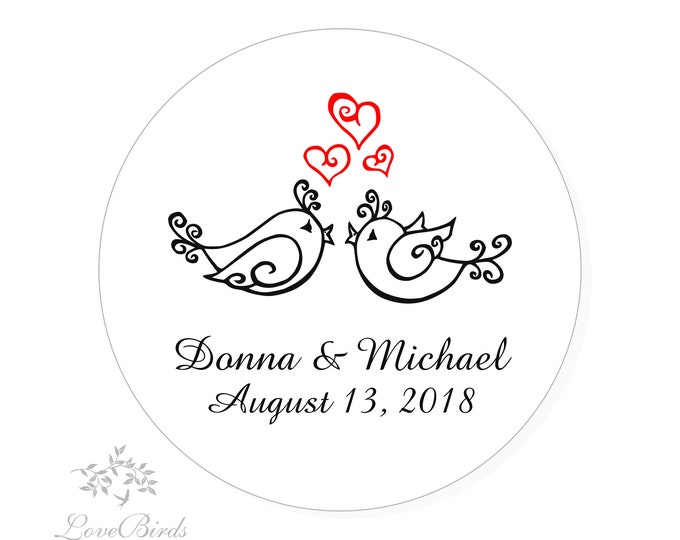 Lovebirds Personalized Wedding Kiss® Candy Sticker | Candy Table Decor | Wedding Candy Labels Envelope Seal