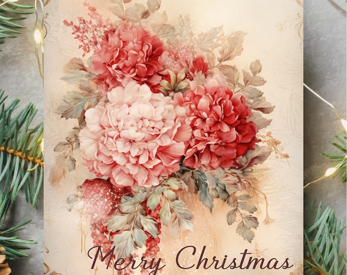 Pink Christmas Roses Cards |  Holiday Greeting Cards | 2023 Seasons Greeting Cards Boxed