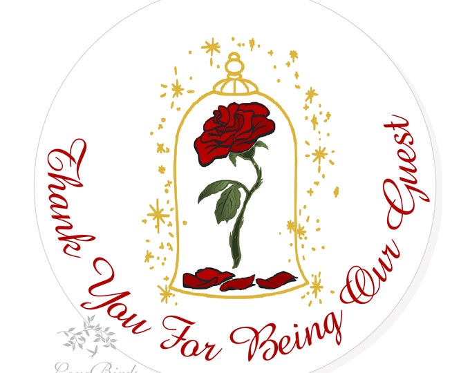 Enchanted Rose Be Our Guest Thank You Sticker