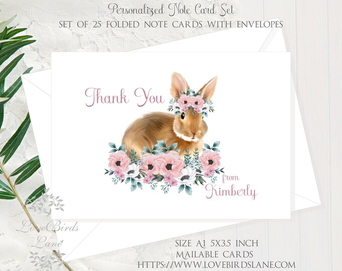 Personalized Blush Floral Bunny hank You Note Cards | Baby Shower Thank You Personalized Note | Sweet Note Cards  lovebirdslane #C22627-3