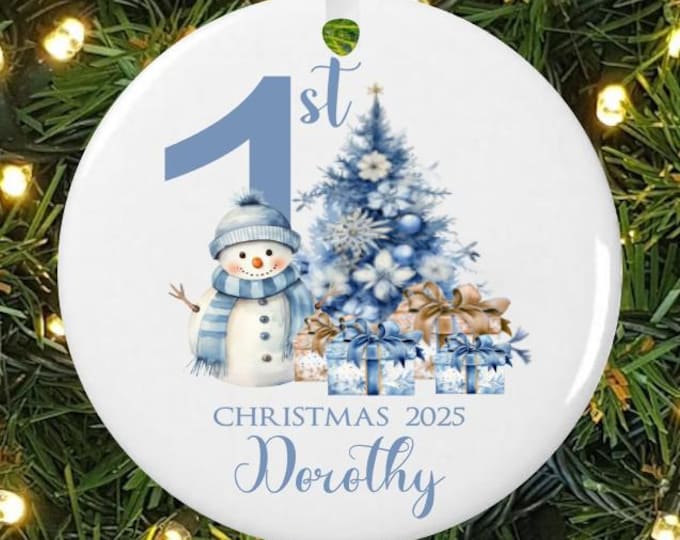 Personalized Baby's First Christmas Ornament | Blue Snowman Ornament