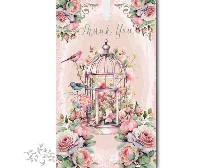 Vintage Birdcage Blush Rose Wedding Gift Tags |  Bridesmaid Cards | Blush Rose Thank You Cards | Personalized Thank You Card #0804-7