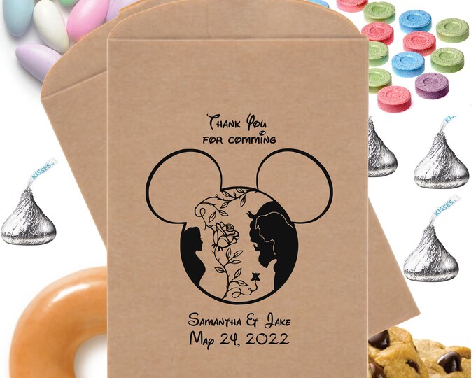 24 Personalized Wedding Tale As Old As Time Favor Bags Candy Buffet Bag Cookie Bag Wedding Favor Sweet Sixteen Quinceanera lovebirdslane