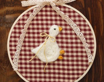 Felted Goose Nursery Wall Art - Personalized Handmade Felt Needle Embroidery Hoop - Heirloom Nursery Decor