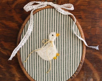 Custom Felted Goose Nursery Wall Art - Personalized Needle Embroidery Hoop Nursery Decor - Goose Baby Shower Gift
