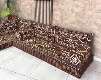 Moroccan Floor Sofa Set , Arabic Majlis Seating Modular L-Shaped Cushion Set