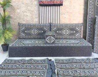 Gray Majlis Sofa ,  Moroccan Couch , Sofa bed Reading Nook 8 inches Thick Daybed