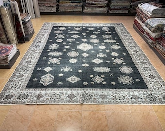 Turkish rug Washable Area Rug, Vintage Persian Rug, Living Room Rug, Black Rug