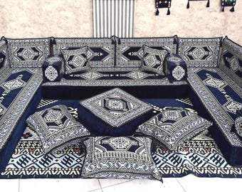 U Shaped Floor Seating Arabic Majlis Sofa Set  - 8 inch Thick , Moroccan Floor Sofa Set , Couch