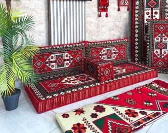 Turkish Floor Seating Set, Oriental Corner Cushions, Low Sofa, Boho Living Room Decor