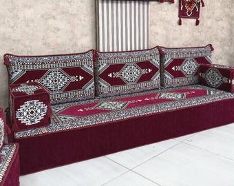 Turkish Floor Seating Set, Oriental Corner Cushions, Daybed Reading Nook 8 inches Thick