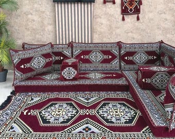 Modular L-Shaped Floor Couch , Moroccan Floor Sofa Set , Arabic Majlis Seating