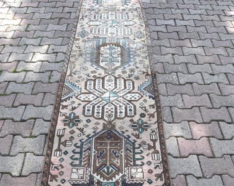 Persian Rug , Vintage Rug, , Antique Rug, Turkish Rug, Runner Rug, Wool Rug, Kitchen Rug, Entryway Rug 10.6 ft × 2.5 ft moroccan rug