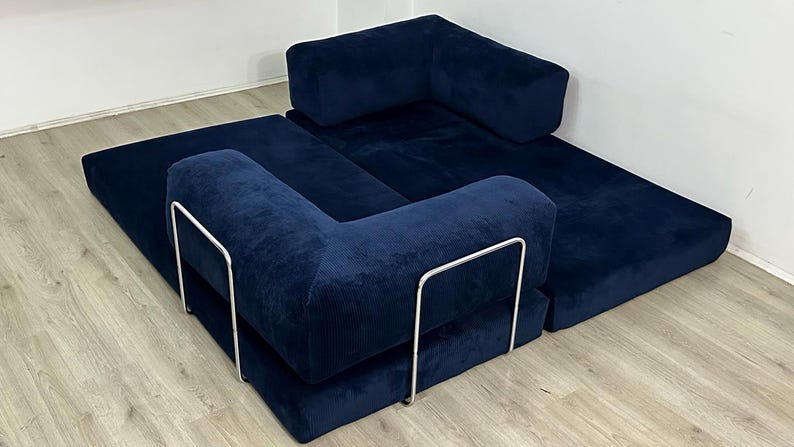 Corduroy Teddy Sofa, Modular Floor Couch, Livingroom Sofas , Convertible Lounge Sofa Bed,Cozy Couch , Gaming Couch 4 Metal Bar Legs Included image 12