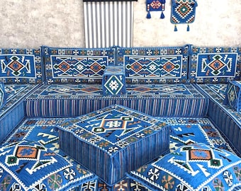 U Shaped Arabic Majlis Sofa Set ,  Floor Seating, - 8 inch Thick , Moroccan Floor Sofa Set , Couch
