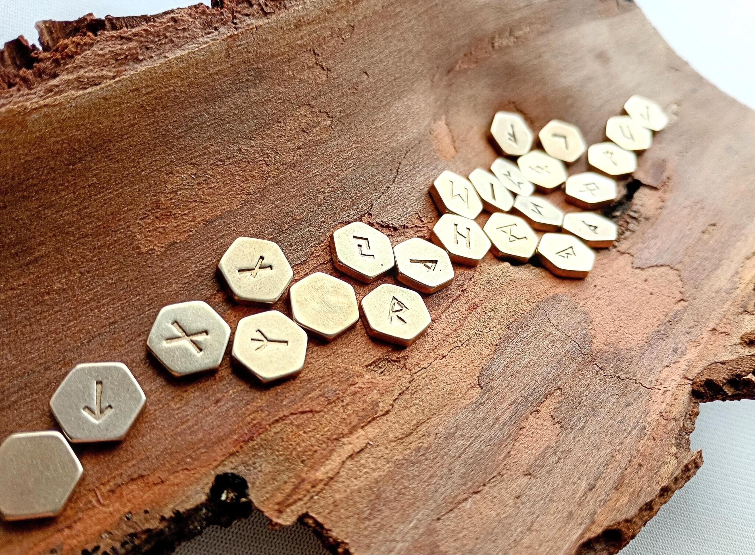 Hexagon Rune Elder Futhark Runes; Hand Stamped Brass Hexagon Set With Keychain, Rune ...