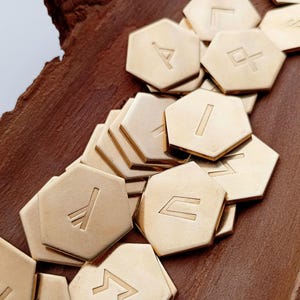 Elder Futhark Brass Runes Set, Hand Stamped, with Velvet Bag