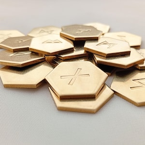 Elder Futhark Brass Runes Set, Hand Stamped, with Velvet Bag