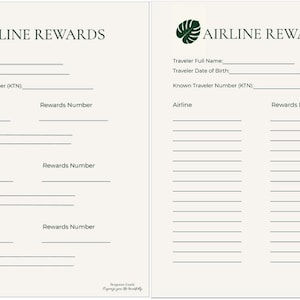 Airline Rewards Tracker Bundle – Overview + Detailed, Printable & Editable Travel Points Organizer (Color + Grayscale PDF)