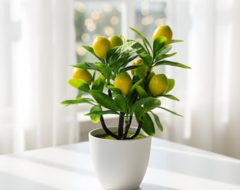 Artificial Lemon Tree in Pot • 24cm Small Faux Citrus Plant • Realistic Mediterranean Home Decor • Farmhouse Kitchen & Tiered Tray Accessory
