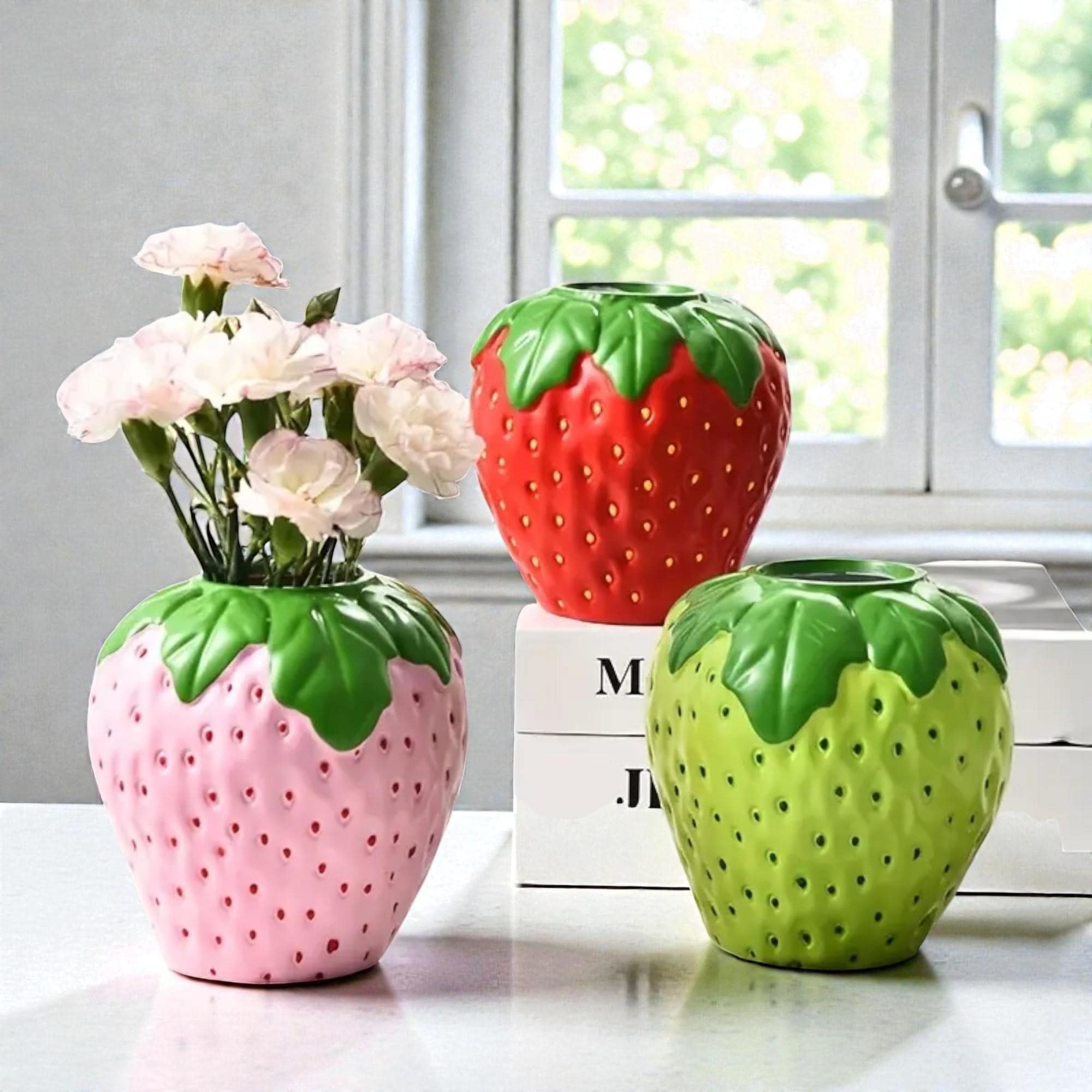 Strawberry Shaped Vase • Fruit Flower Pot • Decorative Vase for