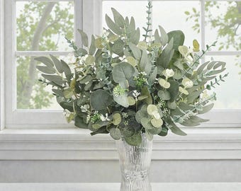 20 tallos de eucalipto artificiales mixtos, follaje artificial realista para jarrones, decoración rústica, hojas de eucalipto de seda, rellenos florales para bodas.