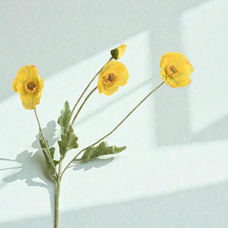 Künstlicher Mohnblumenstengel, rote Mohnblumen, Seidenblumenspray, Vasenfüller, Hochzeitsdekor, Cottagecore-Dekor, Hausdekoration Yellow