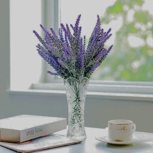5 Realistic Artificial Lavender Bouquets for Farmhouse Home Decor, Purple Silk Flowers for Vase