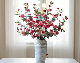 Rama de camelia de seda realista con hojas, camelia artificial de tallo largo para florero de suelo, centro de mesa botánico para boda, elegante decoración del hogar.