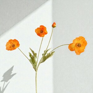 Künstlicher Mohnblumenstengel, rote Mohnblumen, Seidenblumenspray, Vasenfüller, Hochzeitsdekor, Cottagecore-Dekor, Hausdekoration Orange
