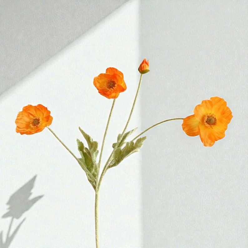 Künstlicher Mohnblumenstengel, rote Mohnblumen, Seidenblumenspray, Vasenfüller, Hochzeitsdekor, Cottagecore-Dekor, Hausdekoration Orange